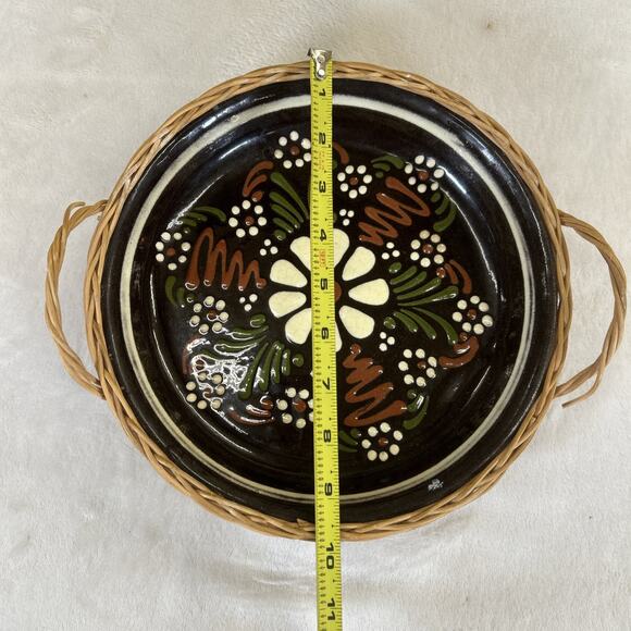 Vintage Soufflenheim French Stoneware Pottery Dish w/wicker handles BnftsCharity - Picture 9 of 10